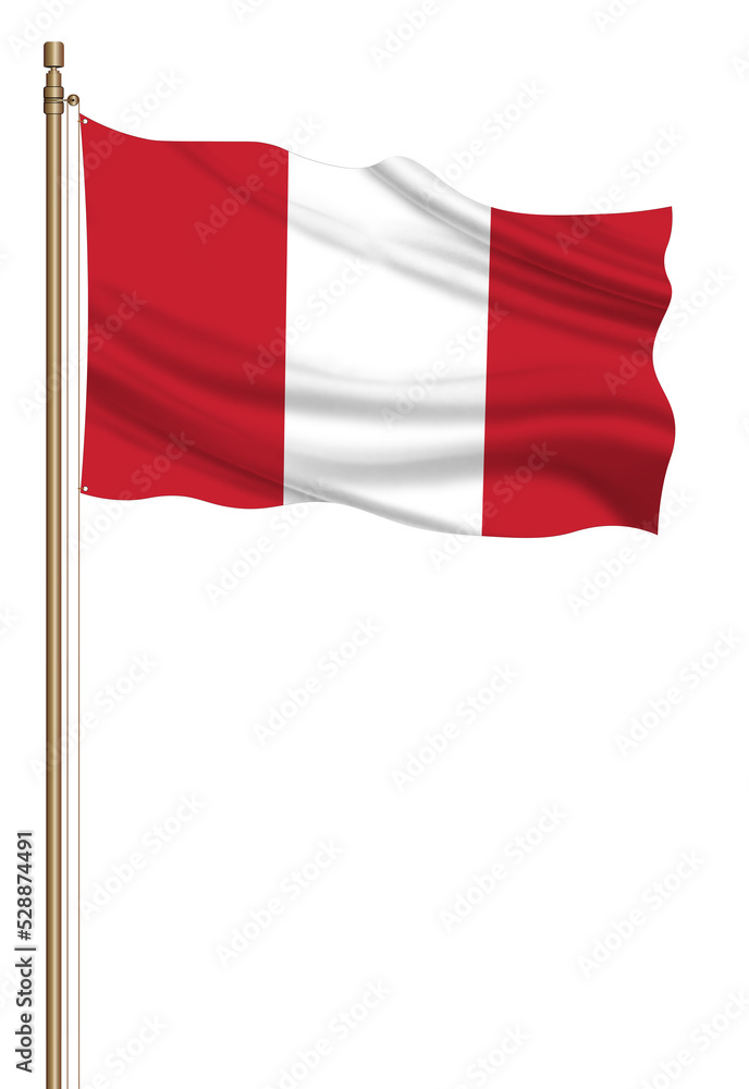 3D Flag of Peru on a pillar blown away isolated on a white background. 3D Flag of Peru on a pillar blown away isolated on a white background.