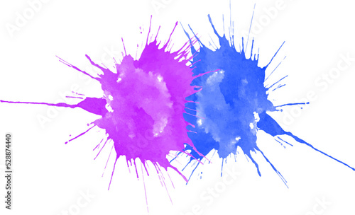 Violet Ink drop on white background. Round, ragged inkblot