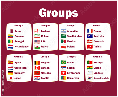 32 Countries Flag Ribbon Groups Symbol Design football Final Vector Countries Football Teams Illustration