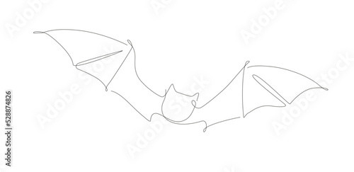 Single line bat illustration. Halloween bat one line vector. Animal outline