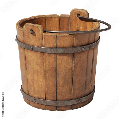 wooden bucket, decorative retro container isolated