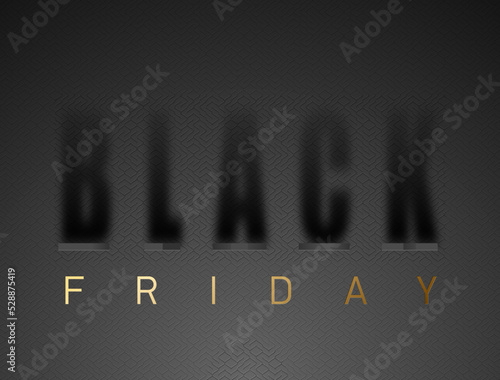 Black Friday Shadow vector banner on dark gray finely patterned texture background. Long shadow effect black letters. Golden friday text. Creative sale banner design