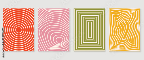 Set of groovy hippie background vector. Collection of retro trippy shape, spiral circle, spiral psychedelic wallpaper. 70s groovy hippie illustration design for cover, banner, 60s, 70s, hippy.