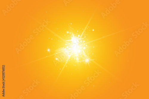 Warm sun on a yellow background. Leto.bliki solar rays.Оrange yellow background.