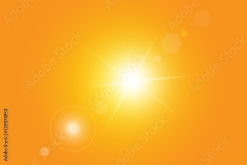 Warm sun on a yellow background. Leto.bliki solar rays.Оrange yellow background.