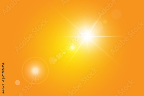 Warm sun on a yellow background. Leto.bliki solar rays.Оrange yellow background.