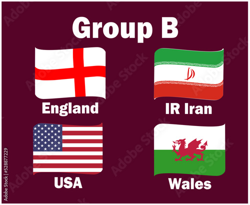 United States England Wales And Iran Flag Ribbon Group B With Countries Names Symbol Design football Final Vector Countries Football Teams Illustration