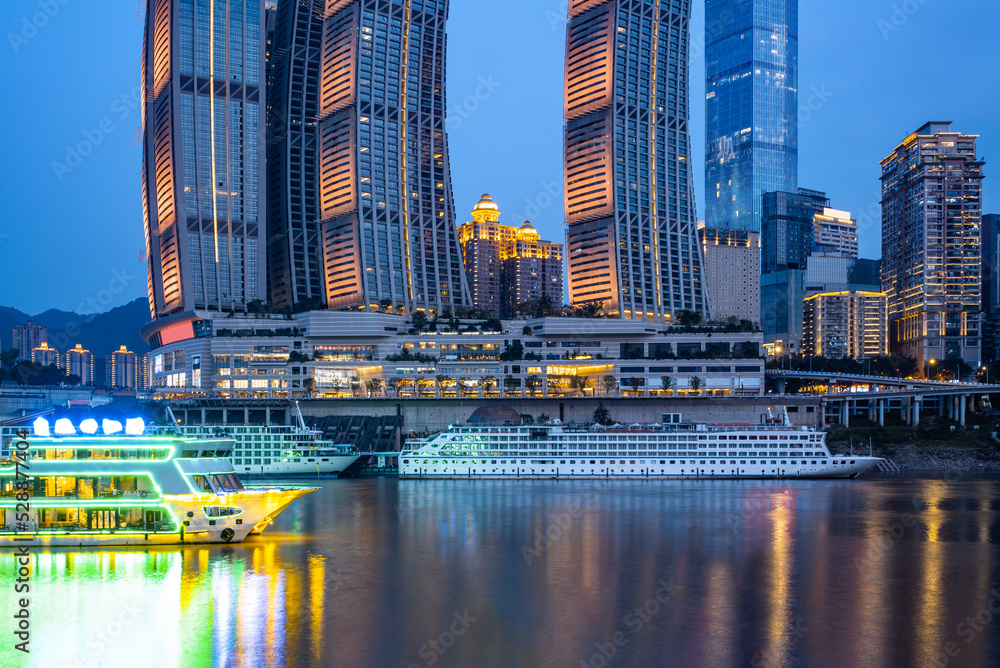Fototapeta premium Cruise ship moored at Chaotianmen Wharf in Chongqing, China