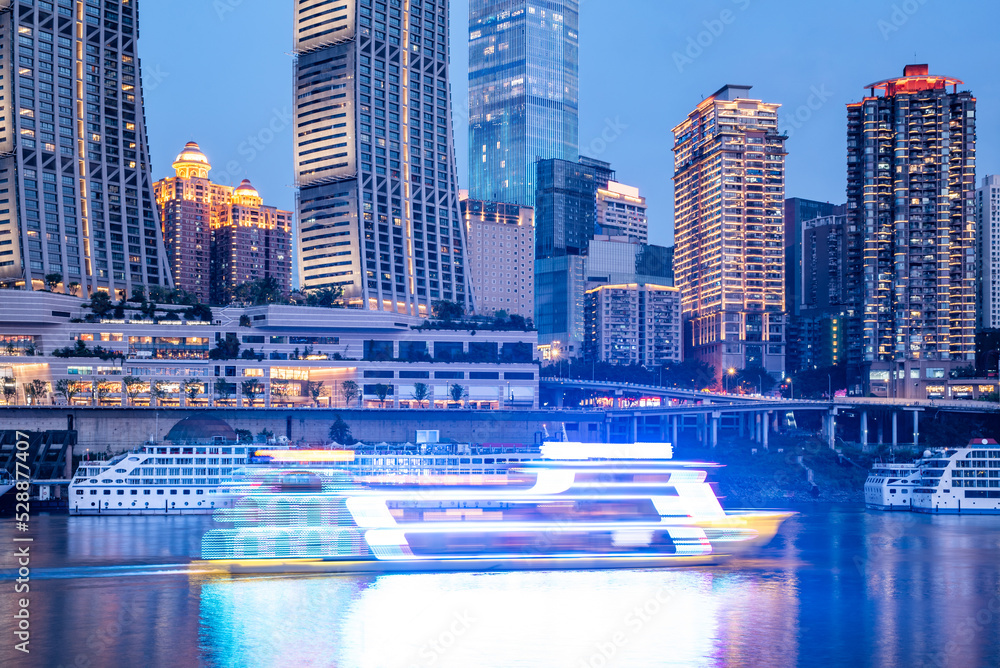 Fototapeta premium Cruise ship moored at Chaotianmen Wharf in Chongqing, China