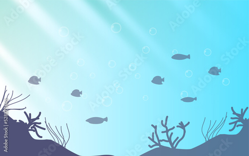 Fototapeta Naklejka Na Ścianę i Meble -  Deep ocean background with fish and light sun