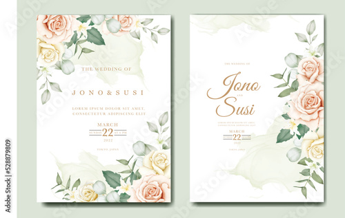 Wedding Invitation Card With Floral Watercolor