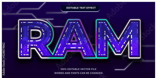 Ram text effect tech system modern style with blue color editable font