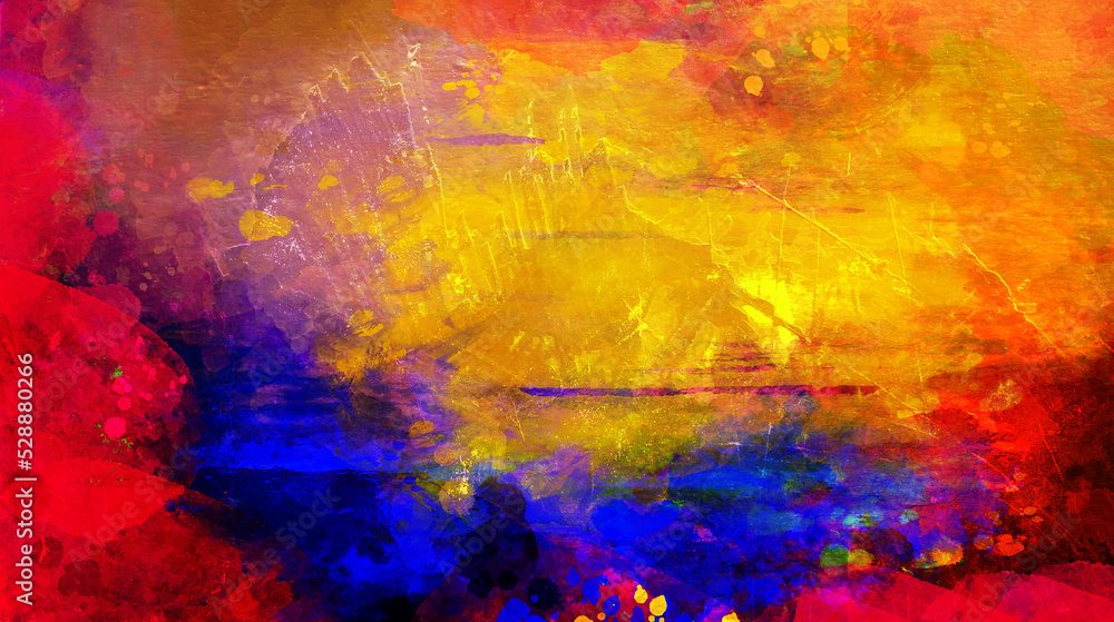 Hand drawn colorful painting abstract art panorama background colors texture.