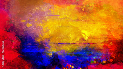 Hand drawn colorful painting abstract art panorama background colors texture.