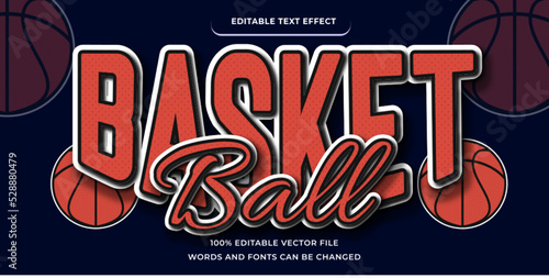 Basket ball team text effect Sport modern style with red black editable font