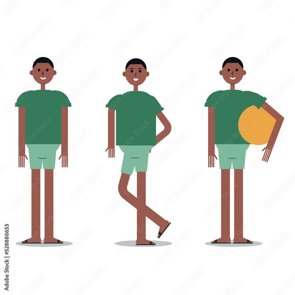 African black men in different poses isolated on white background. Flat ...