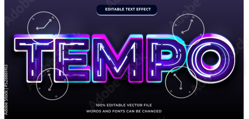 Tempo text effect 3D tech style with blue gradient editable font