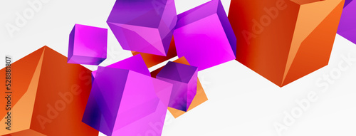 3d vector abstract background. Flying cubes composition. Trendy techno business template for wallpaper, banner, background or landing