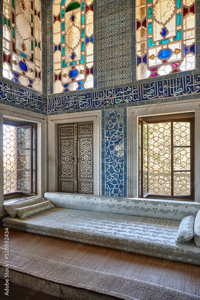 Topkapi palace. Baghdad pavilion interior decoration. Izmir tiles. Istanbul, Turkey