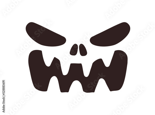 Scary Halloween face stencil with angry expression. Spooky creepy ugly monste...