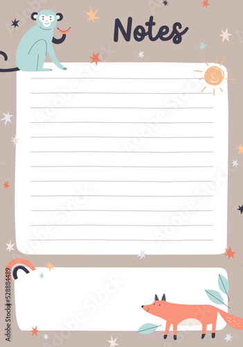Cute diary page template with lines for notes. Notebook, planner paper sheet ...