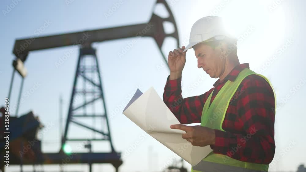 Oil industry. Engineer worker makes notes on operation of an oil pump. The concept of mining. An engineer with laptop and a tablet checks operation of an oil pump. Industrial production of crude oil Oil industry. Engineer worker makes notes on operation of an oil pump. The concept of mining. An engineer with laptop and a tablet checks operation of an oil pump. Industrial production of crude oil
