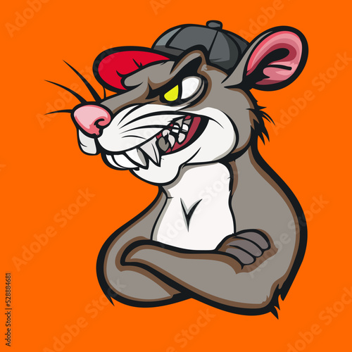 angry rat smiling, logo, vector