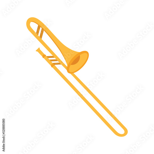 Gold trombone vector design. Vector illustration of flat style trombone isolated on white background