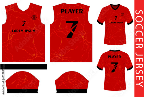 soccer jersey deign template for sublimation printing, with pattern and mockup photo