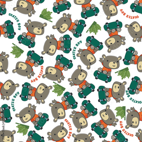 Fototapeta Naklejka Na Ścianę i Meble -  seamless pattern with bear on  skate board, For fabric textile, nursery, baby clothes, background, textile, wrapping paper and other decoration.