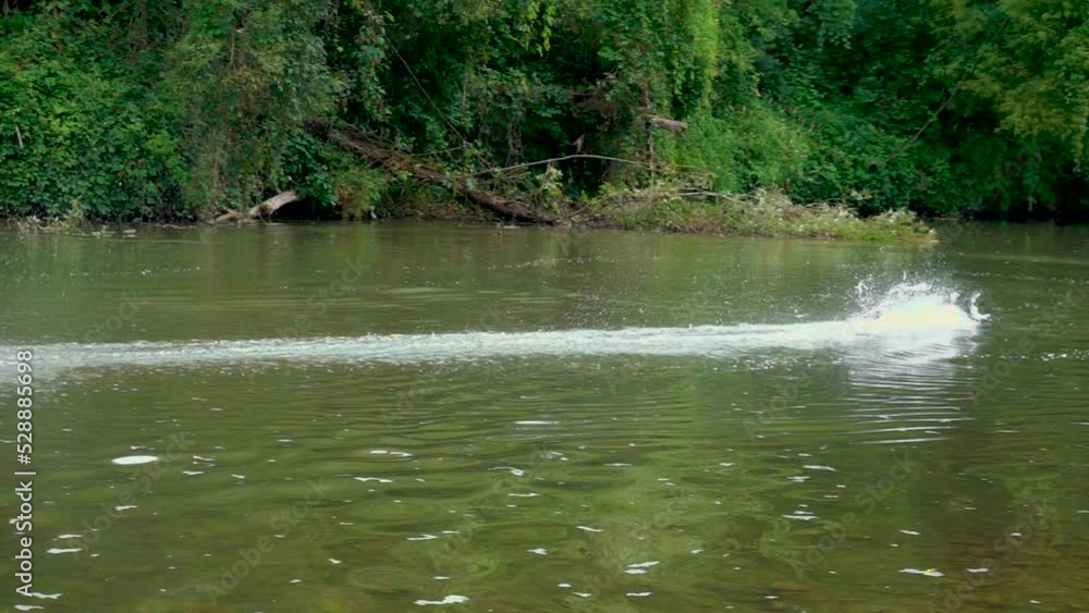 Speed sports electric boat remotely controlled with a speed of 100 km in slow motion Speed sports electric boat remotely controlled with a speed of 100 km in slow motion