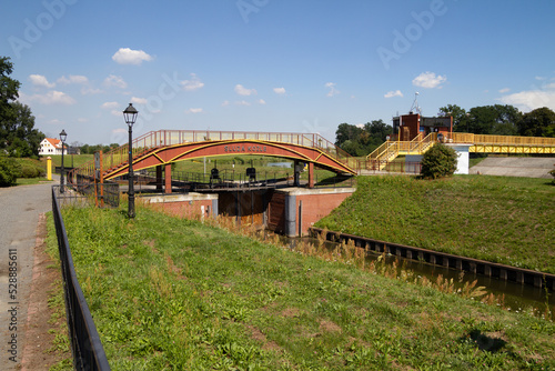 Kozle Lock (Śluza Koźle) and barrage or water step on the Odra river in Kędzierzyn-Koźle.