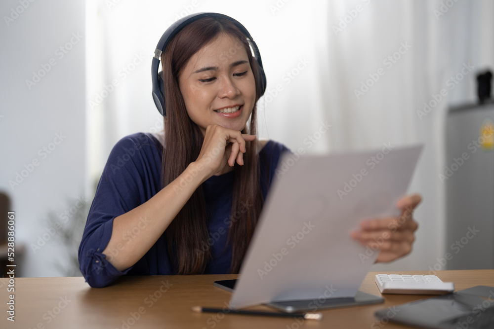 Business woman discuss with partners by video call. Business woman discuss with partners by video call.