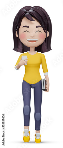 Wallpaper Mural 3d render  collection Cute girl with backpack holding books using mobile phone   Torontodigital.ca