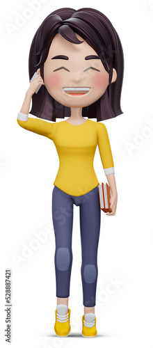 Wallpaper Mural 3d render  collection Cute girl with backpack holding books using mobile phone   Torontodigital.ca