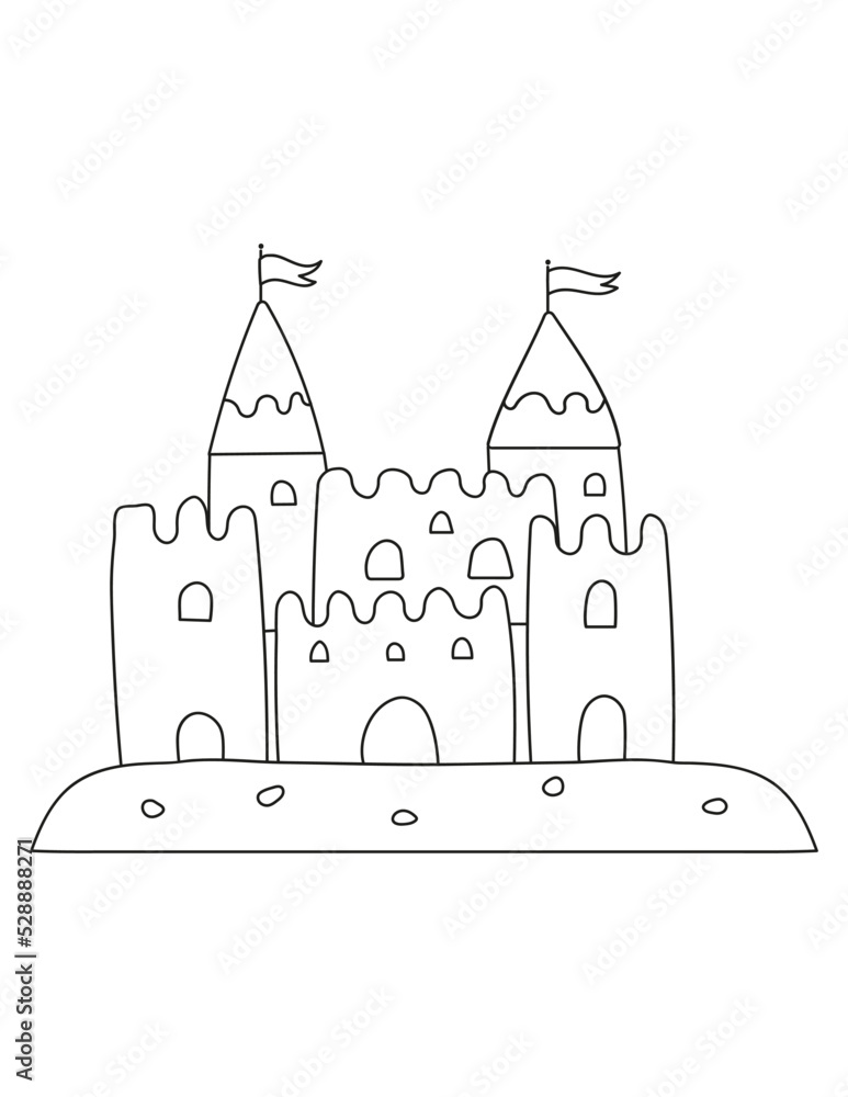 sand castle coloring page vector illustration Stock Vector | Adobe Stock
