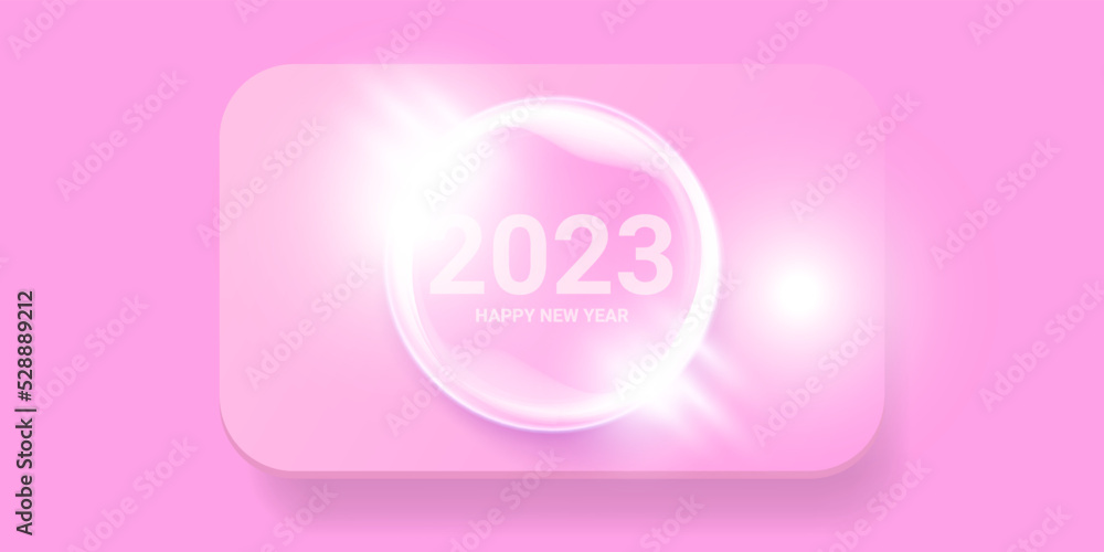 Pink 2023 Happy new year horizontal banner background and 2023 greeting card with text. vector 2023 new year sticker, label, icon, logo and badge isolated on winter stylish pastel pink background Pink 2023 Happy new year horizontal banner background and 2023 greeting card with text. vector 2023 new year sticker, label, icon, logo and badge isolated on winter stylish pastel pink background