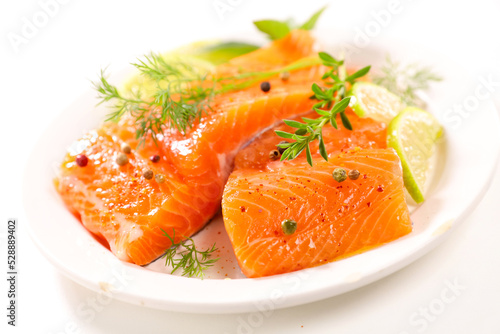 plate with fresh salmon fillet