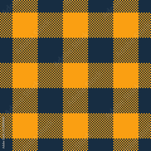 Buffalo Plaid seamless patten. Vector checkered blue yellow plaid textured background. Traditional gingham fabric print. Flannel plaid texture for fashion, print, design.
