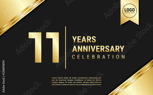 11 Years Anniversary template design. Golden Anniversary Celebration, vector illustration.