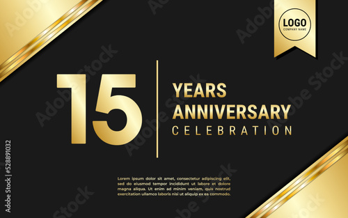 15 Years Anniversary template design. Golden Anniversary Celebration, vector illustration.