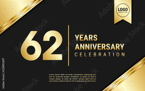 62 Years Anniversary template design. Golden Anniversary Celebration, vector illustration.