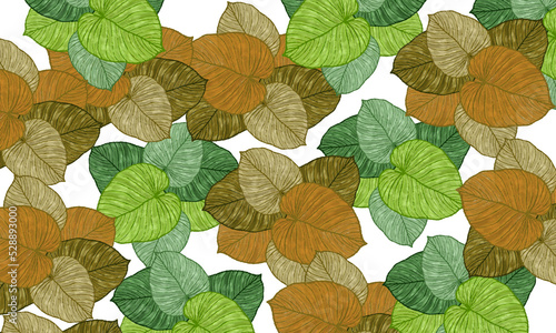  tropical green leaves hand drawn pattern abstract spring nature wallpaper background © Alex395