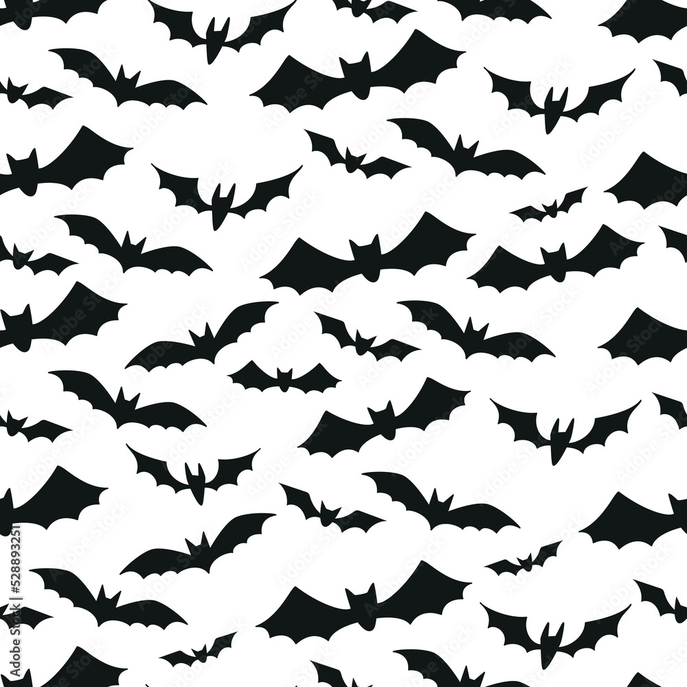 Seamless pattern with a black bats silhouettes for Halloween. Vector illustration on white background Seamless pattern with a black bats silhouettes for Halloween. Vector illustration on white background