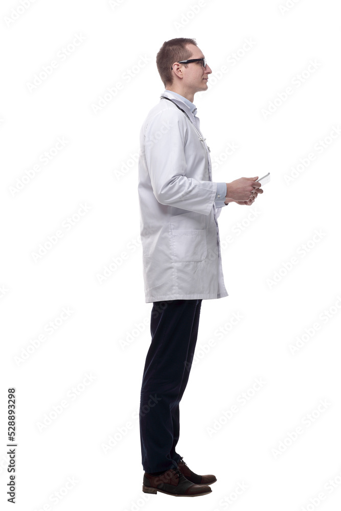doctor therapist using a digital tablet. isolated on a white doctor therapist using a digital tablet. isolated on a white