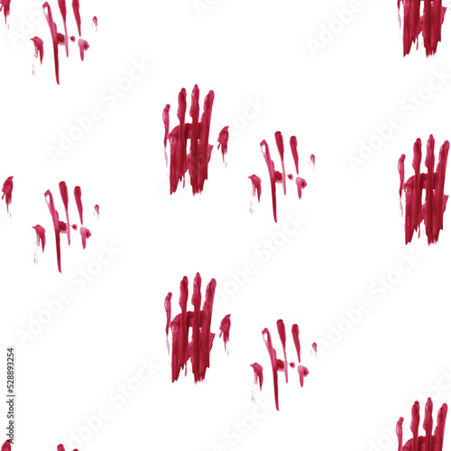 Seamless pattern with bloody hand print on a white background. Vector illustration