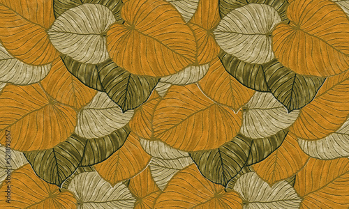 tropical brown color leaves hand drawn pattern abstract spring nature wallpaper background