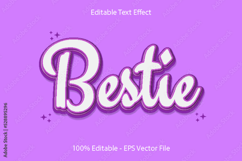 Bestie Text Effect 3D Emboss Cartoon Style Design