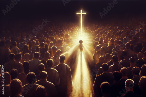 Fotomurale crowd of people and glowing cross
