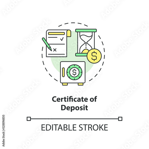 Certificate of deposit concept icon. Account for savings. Banking product abstract idea thin line illustration. Isolated outline drawing. Editable stroke. Arial, Myriad Pro-Bold fonts used